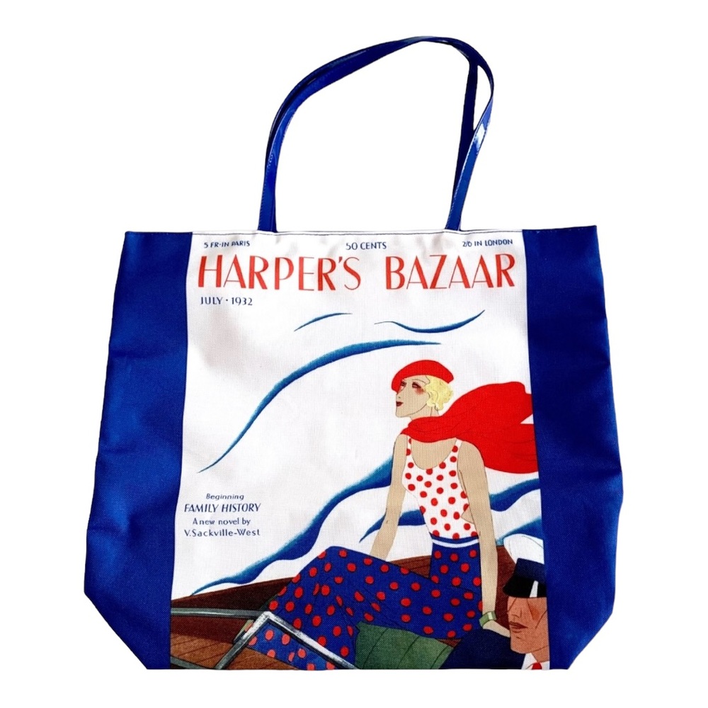 Harper’s Bazaar Retro Beach Shopper Toe Bag Handbag Blue White Estée Lauder New